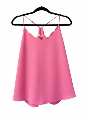 J. Crew Bubblegum Pink Scalloped Neckline Tank Top Blouse Size 8 Flowy Summer